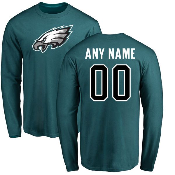 Men Philadelphia Eagles NFL Pro Line Green Any Name and Number Logo Custom Long Sleeve T-Shirt
